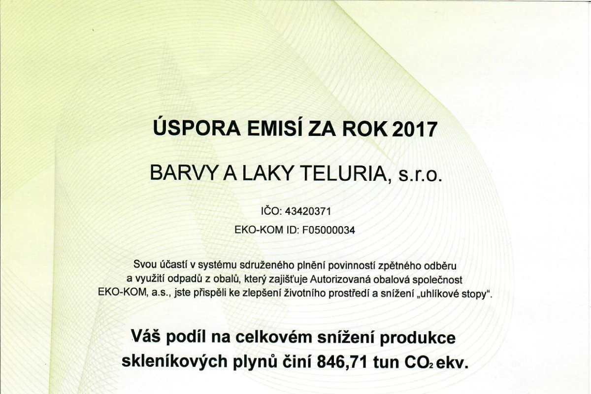 Úspora emisí za rok 2017