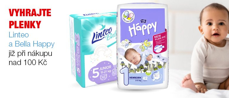 SOUTĚŽ - Vyhrajte 4x balení plen nákupem Bella Happy a Linteo