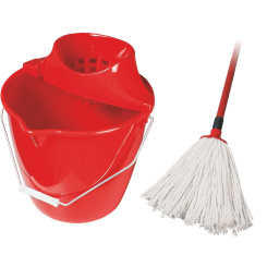 Spokar Mop souprava, bavlněný mop včetně kbelíku a ždímače, červený