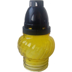 Bony skleněná hřbitovní lampička s kovovým víčkem, 13,4 cm, 1 ks