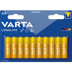 Varta Longlife AA alkalické baterie, 10 ks