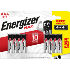 Energizer Max AAA mikrotužková baterie, 4 ks + 4 ks zdarma