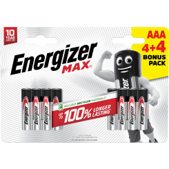 Energizer Max AAA mikrotužková baterie, 4 ks + 4 ks zdarma