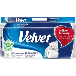 Velvet Soft White 3vrstvý toaletní papír, 8 rolí, 18,3 m role