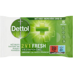 Dettol 2 v 1 Fresh dezinfekční ubrousky na ruce a povrchy, 15 ks
