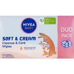 Nivea Baby Soft &amp; Cream čisticí a pečující ubrousky, 2× 57 ks