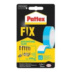 Pattex Fix oboustranná extra silná lepicí montážní páska, nosnost 80 kg, 1,5 m × 19 mm