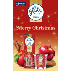 Glade Merry Christmas Warm Apple Pie jablko a skočice vonné tyčinky a vonná svíčka 50 ml + 112 g, dárková sada