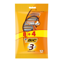 BIC 3 Sensitive pánské jednorázové holicí strojky, 8+4 kusů
