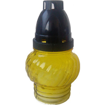 Bony skleněná hřbitovní lampička s kovovým víčkem, 13,4 cm, 1 ks