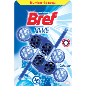 Bref WC Blue Aktiv Chlorine, WC blok v kuličkách, obarvuje vodu do modrého odstínu 2 × 50 g