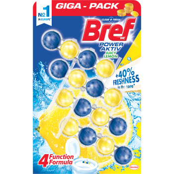 Bref Power Aktiv WC blok Lemon, tuhý WC blok, 4 × 50 g