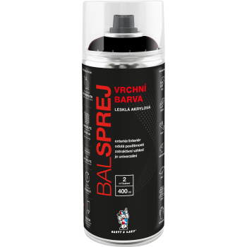 BALSPREJ vrchní univerzální akrylová barva ve spreji, RAL 9005 černý lesk, 400 ml