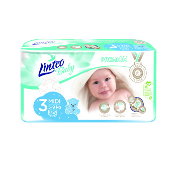 Linteo Baby Premium Midi dětské pleny 5 až 9 kg, 54 ks