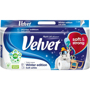 Velvet Soft White Winter 3vrstvý toaletní papír, 8 rolí, 19 m