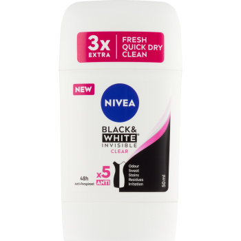 Nivea Black & White Invisible Clear tuhý antiperspirant, 50 ml