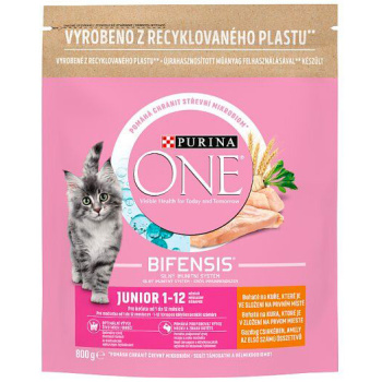 Purina One Junior granule pro kočky s kuřecím a celozrnými obilovinami, 800 g