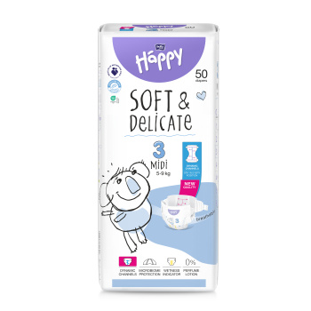 Bella Happy Midi 3 dětské pleny jednorázové 5-9 kg, 50 ks