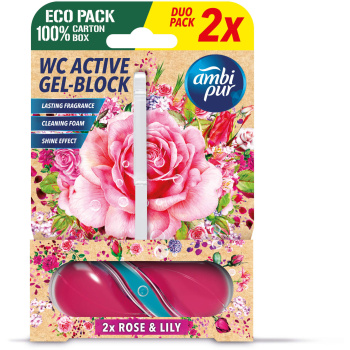 Ambi Pur WC Active gel-blok růže & lilie 2x45 g