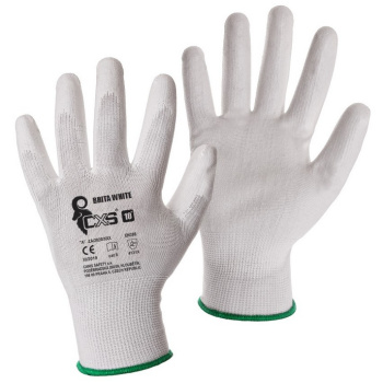 Brita CXS White pracovní rukavice, bílé, máčené v polyuretanu, velikost 7, 1 pár