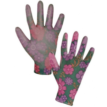 Leiva pracovní rukavice polomáčené s květinovým potiskem, velikost 7, 1 pár