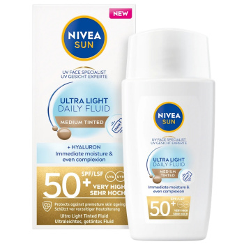 Nivea Sun Ultra Light Daily Fluid tónovací pleťový krém na opalování střední odstín OF50+, 40 ml