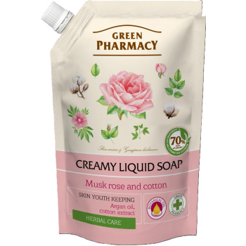 Green Pharmacy Pižmová růže a bavlna tekuté mýdlo náhradní náplň 460 ml