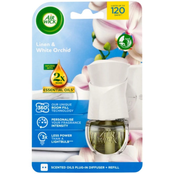 Air Wick Essential Oils Linen & White Orchid - Prádlo a orchidej elektrický osvěžovač vzduchu komplet 19 ml