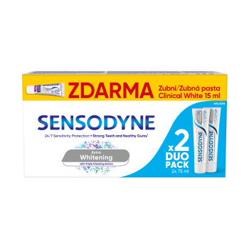 Sensodyne Extra Whitening zubní pasta 2× 75 ml + 15 ml Aktivní ochrana dásní
