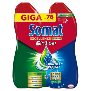Somat Excellence Duo gel do myčky na mytí nádobí, 2 x 684ml, 76 dávek