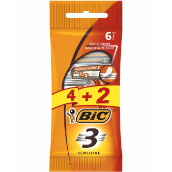 BIC 3 Sensitive pánské jednorázové holicí strojky, 4+2 ks