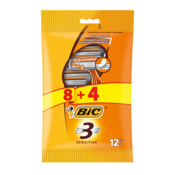 BIC 3 Sensitive pánské jednorázové holicí strojky, 8+4 kusů
