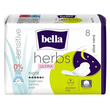 Bella Herbs Aloe Vera Ultra Nights dámské vložky s křidélky 8 ks
