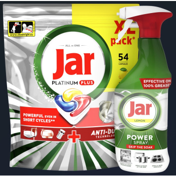 Jar Platinum Plus 54 kapslí do myčky + Jar Power Spray Lemon 500 ml