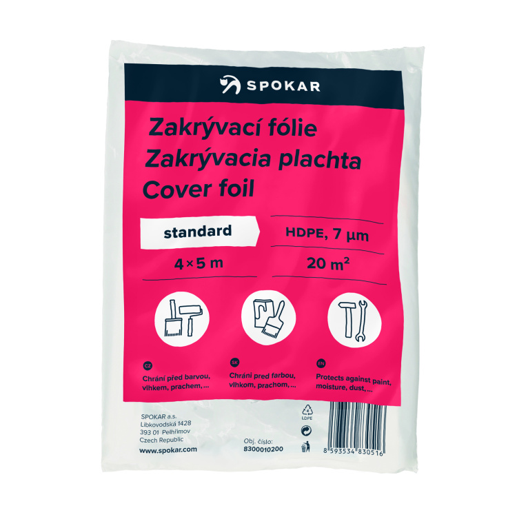 Spokar Standard zakrývací fólie na malování, 7 µ, 20 m², 4 × 5 m