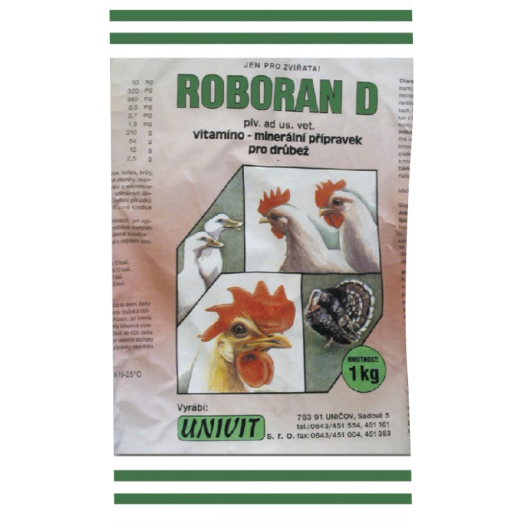 Roboran D přísada do krmiva pro slepice, kuřata, krůty, perličky, kachny a husy, 1 kg