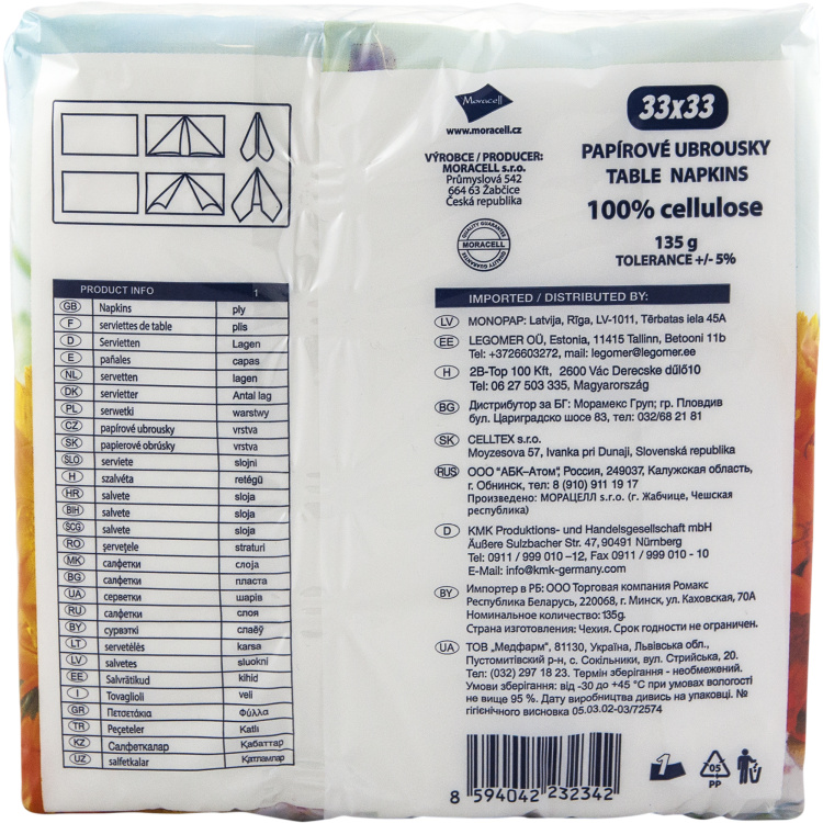 Big Soft klasické bílé ubrousky, rozměry 33 x 33 cm