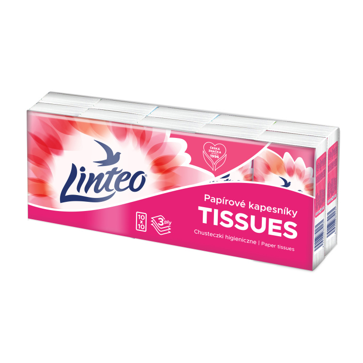 Linteo 3vrstvé papírové kapesníky, 10 × 10 ks