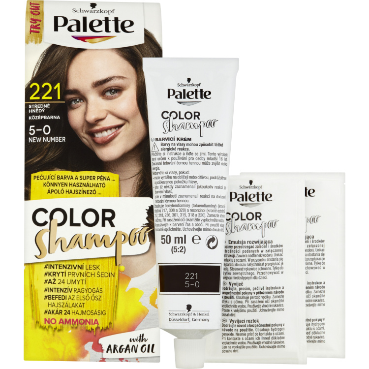 Schwarzkopf Palette Color Shampoo barva na vlasy 221 středně hnědá, 50 ml
