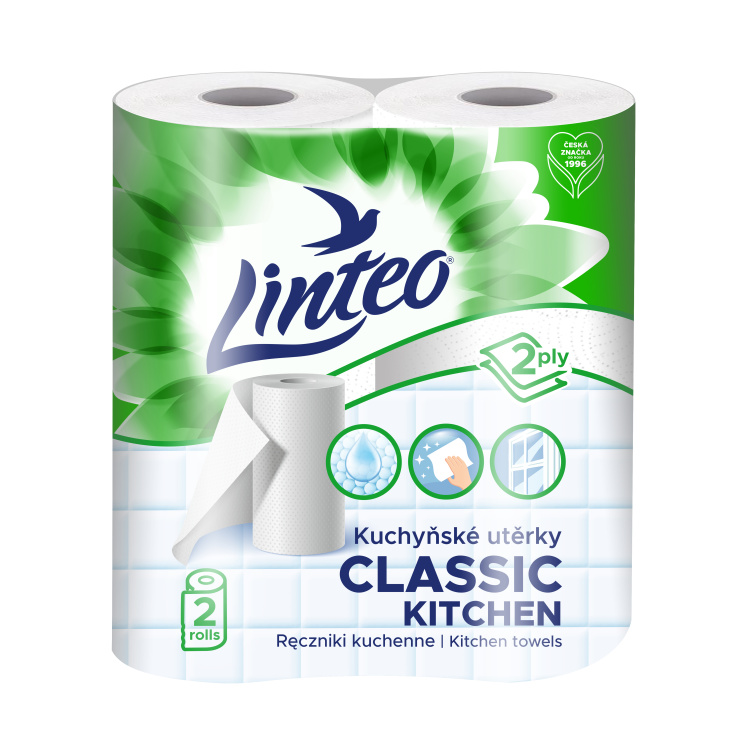 Linteo Classic 2vrstvé kuchyňské papírové utěrky, 2× 9,3 m, 2 role