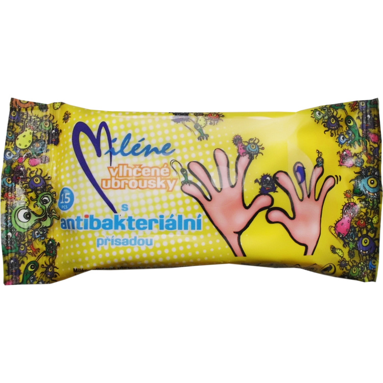 Miléne Kids Vlhčené ubrousky s antibakteriální přísadou, 15 kusů