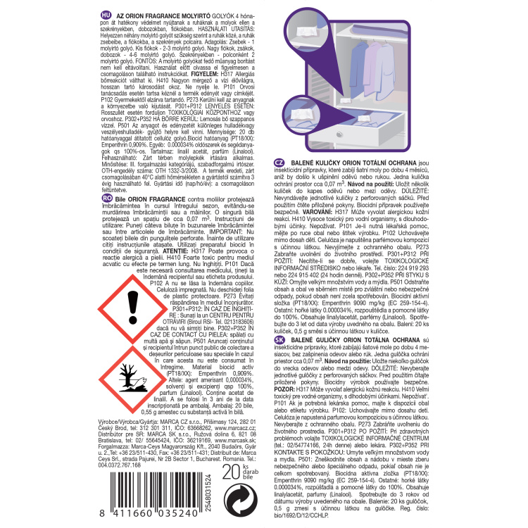 Orion Fragance, kuličky proti molům, levandule, 20 ks