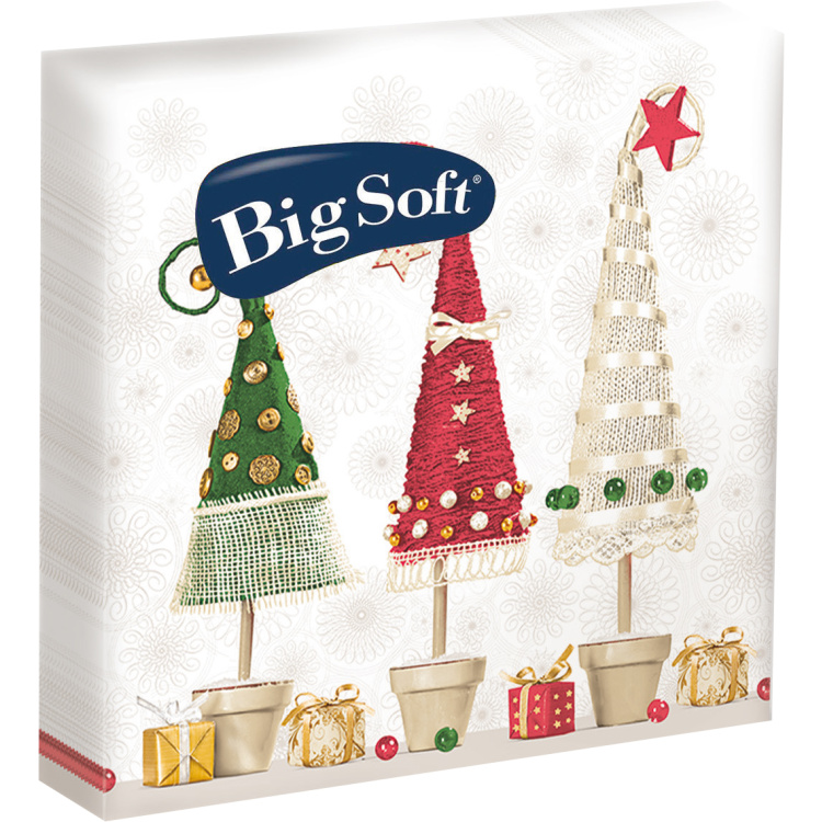 Big Soft vánoční, 2vrstvé papírové ubrousky, mix barev, balení 20 ks
