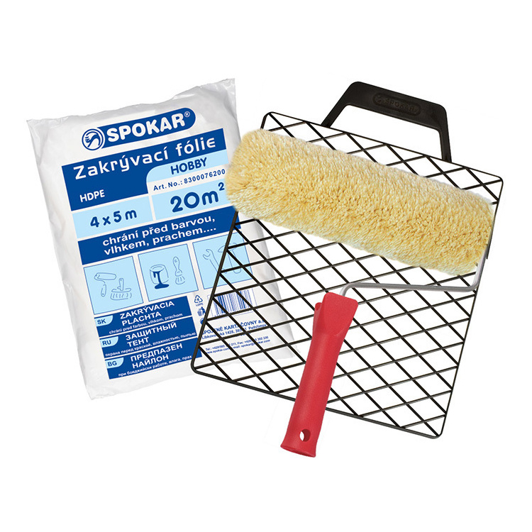 Spokar Plyš žlutozelený váleček na malování, 250 mm + držák, folie, mřížka