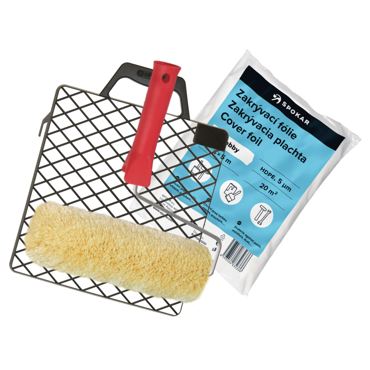 Spokar Plyš žlutozelený váleček na malování, 250 mm + držák, folie, mřížka