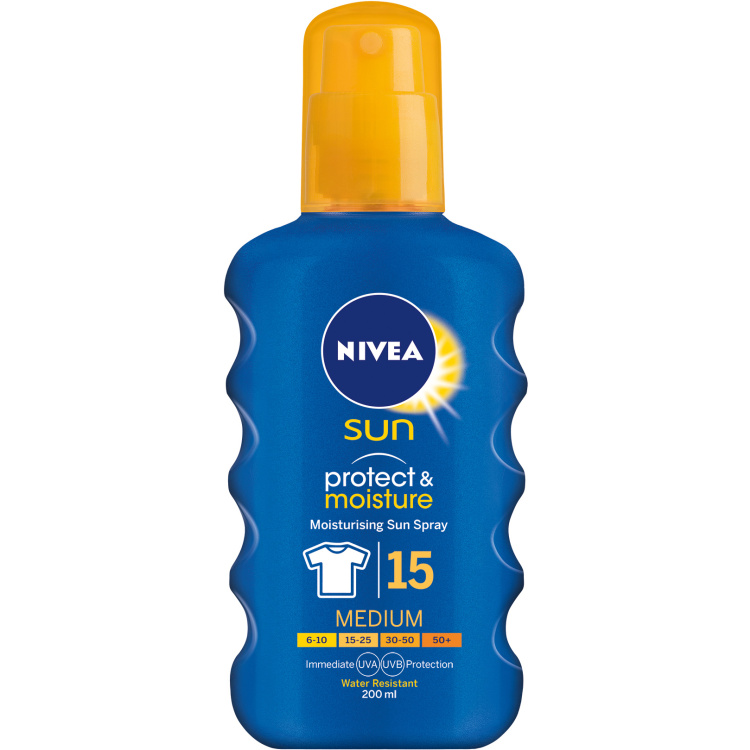 Nivea Sun Protect &amp; moisture OF 15 sprej na opalování, 200 ml
