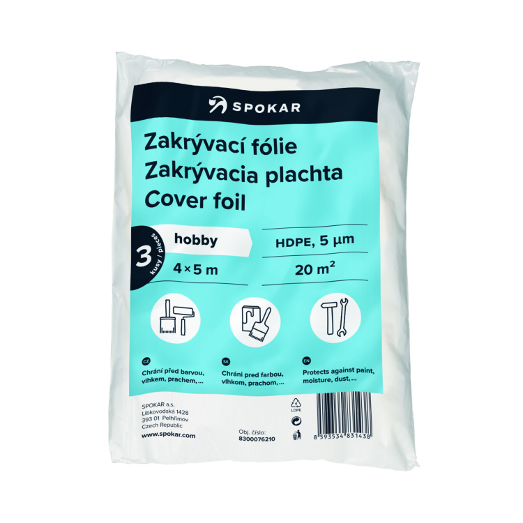 Spokar zakrývací fólie na malování, 5 µ, 20 m², 4 × 5 m, 3 ks