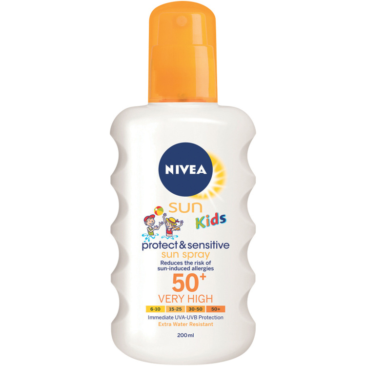 Nivea Sun Kids OF 50+ Protect &amp; Sensitive dětský sprej na opalování, 200 ml