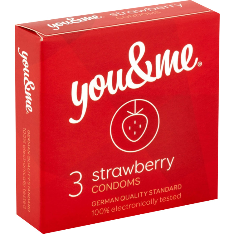 You &amp; Me Strawberry průhledný lubrikovaný kondom s vůní jahod, 3 ks