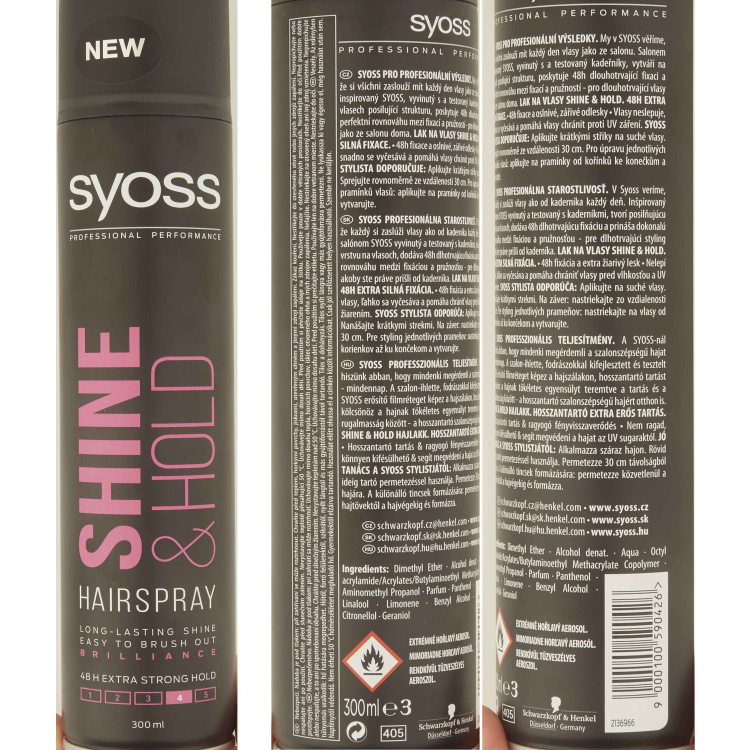 Syoss Shine &amp; Hold, lak na vlasy extra silná fixace 4, 300 ml